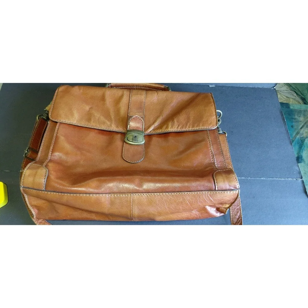 distressed heritage classic vintage executive tan leather briefcase mesenger Bag